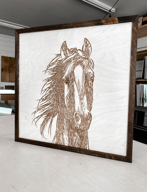 Hand Sketched Horse Wooden Artwork