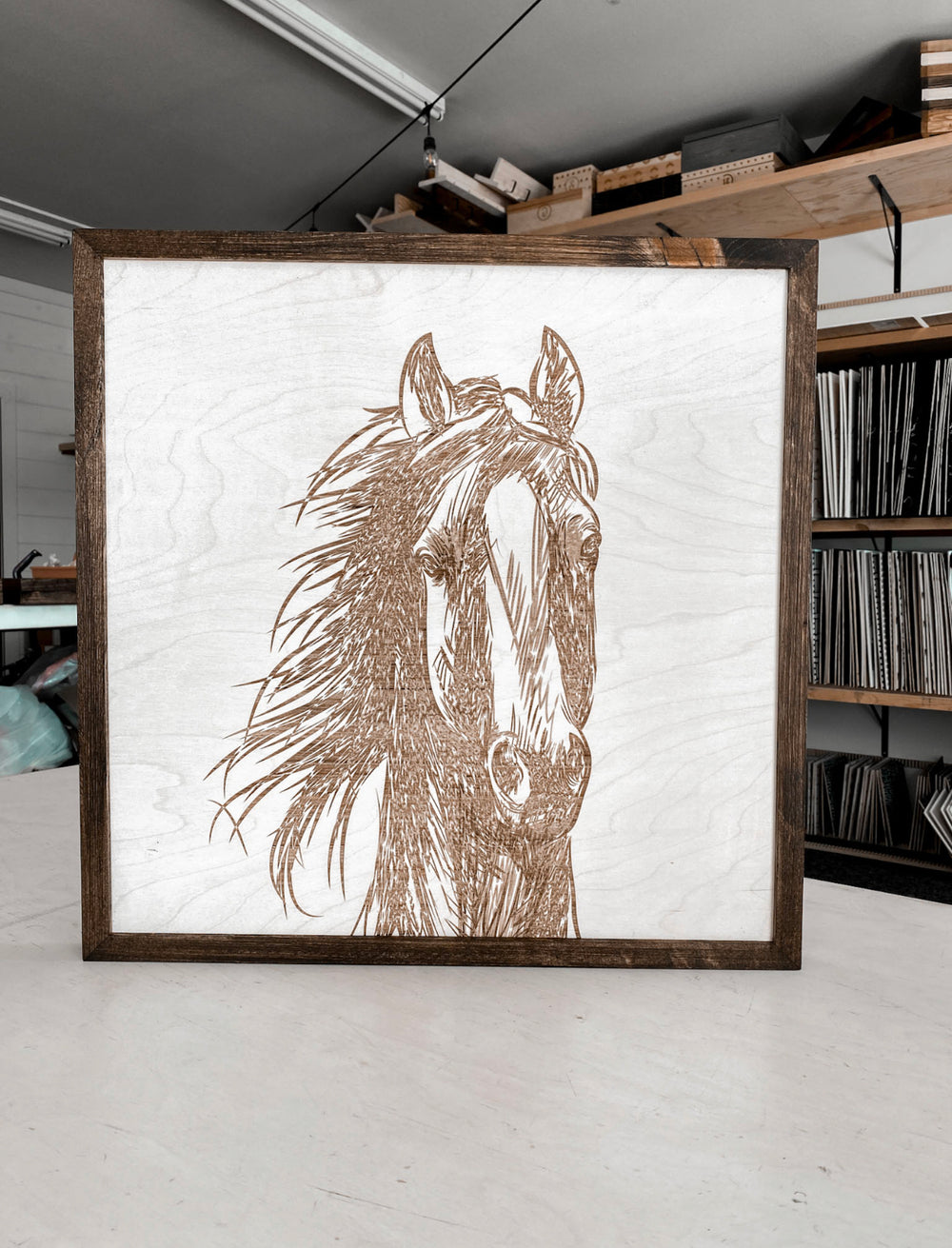 Hand Sketched Horse Wooden Artwork