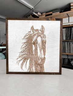 Hand Sketched Horse Wooden Artwork