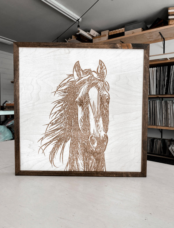 Hand Sketched Horse Wooden Artwork