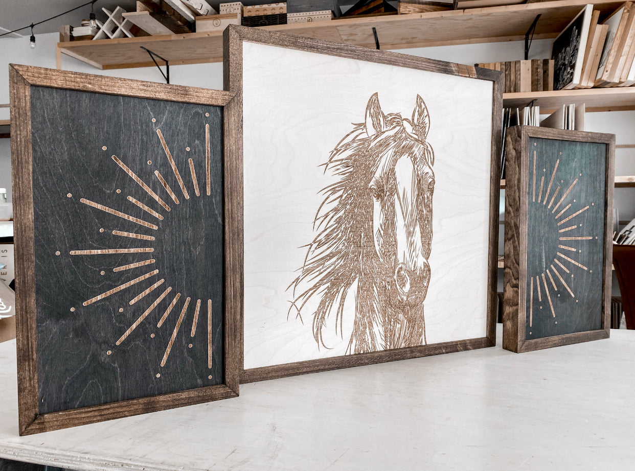 Sunburst & Horse Wooden Artwork Set
