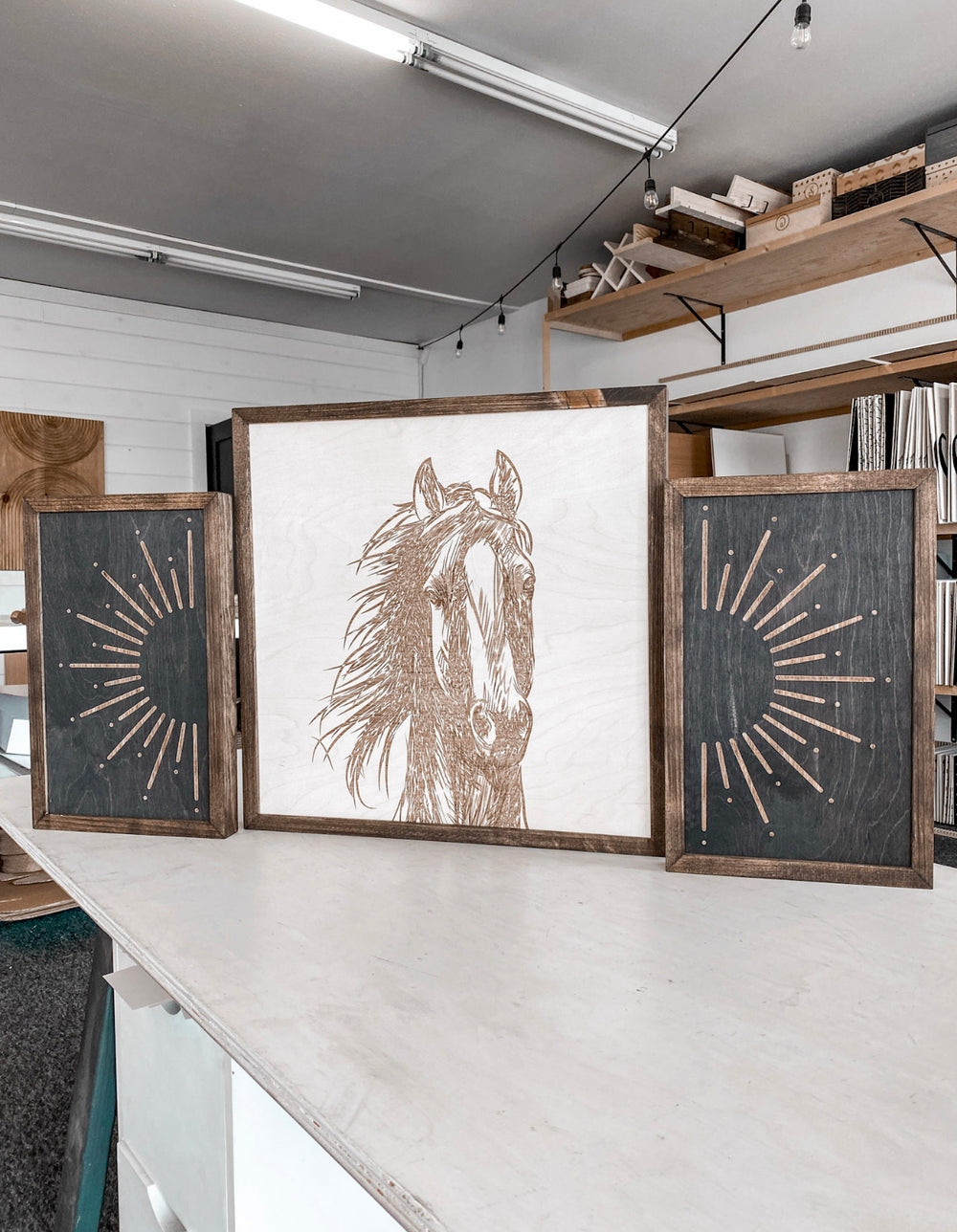 Sunburst & Horse Wooden Artwork Set