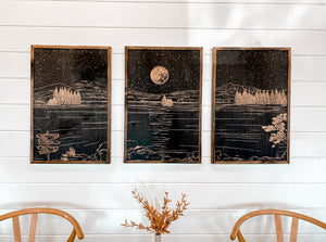 Sparks Lake Hand Sketched Three Piece Set Wooden Artwork