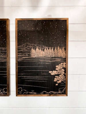 Sparks Lake Hand Sketched Three Piece Set Wooden Artwork