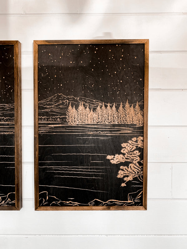 Sparks Lake Hand Sketched Three Piece Set Wooden Artwork