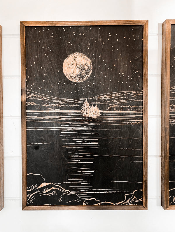 Sparks Lake Hand Sketched Three Piece Set Wooden Artwork