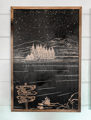 Sparks Lake Hand Sketched Three Piece Set Wooden Artwork