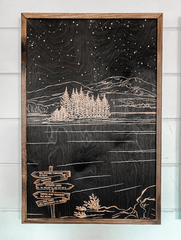 Sparks Lake Hand Sketched Three Piece Set Wooden Artwork