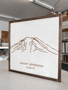 Mount Jefferson Hand Sketched Engraved Wooden Artwork