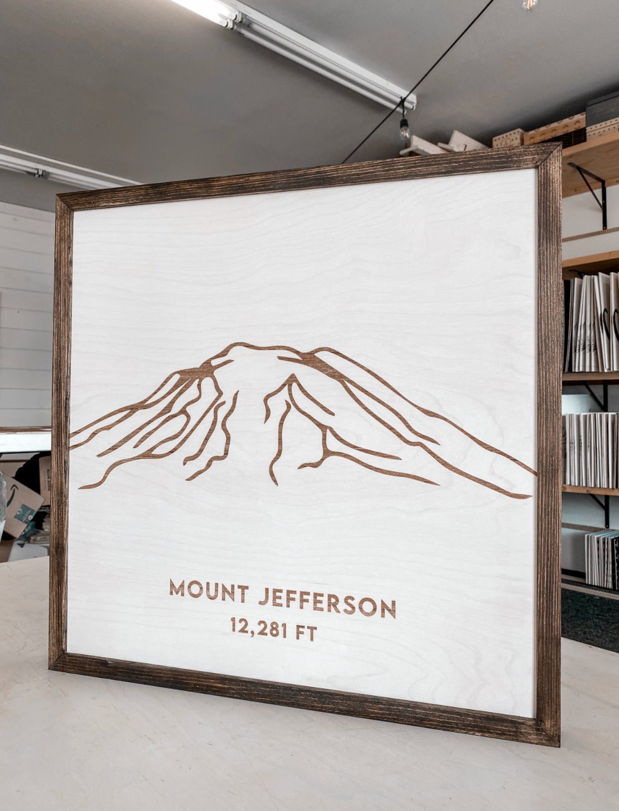 Mount Jefferson Hand Sketched Engraved Wooden Artwork
