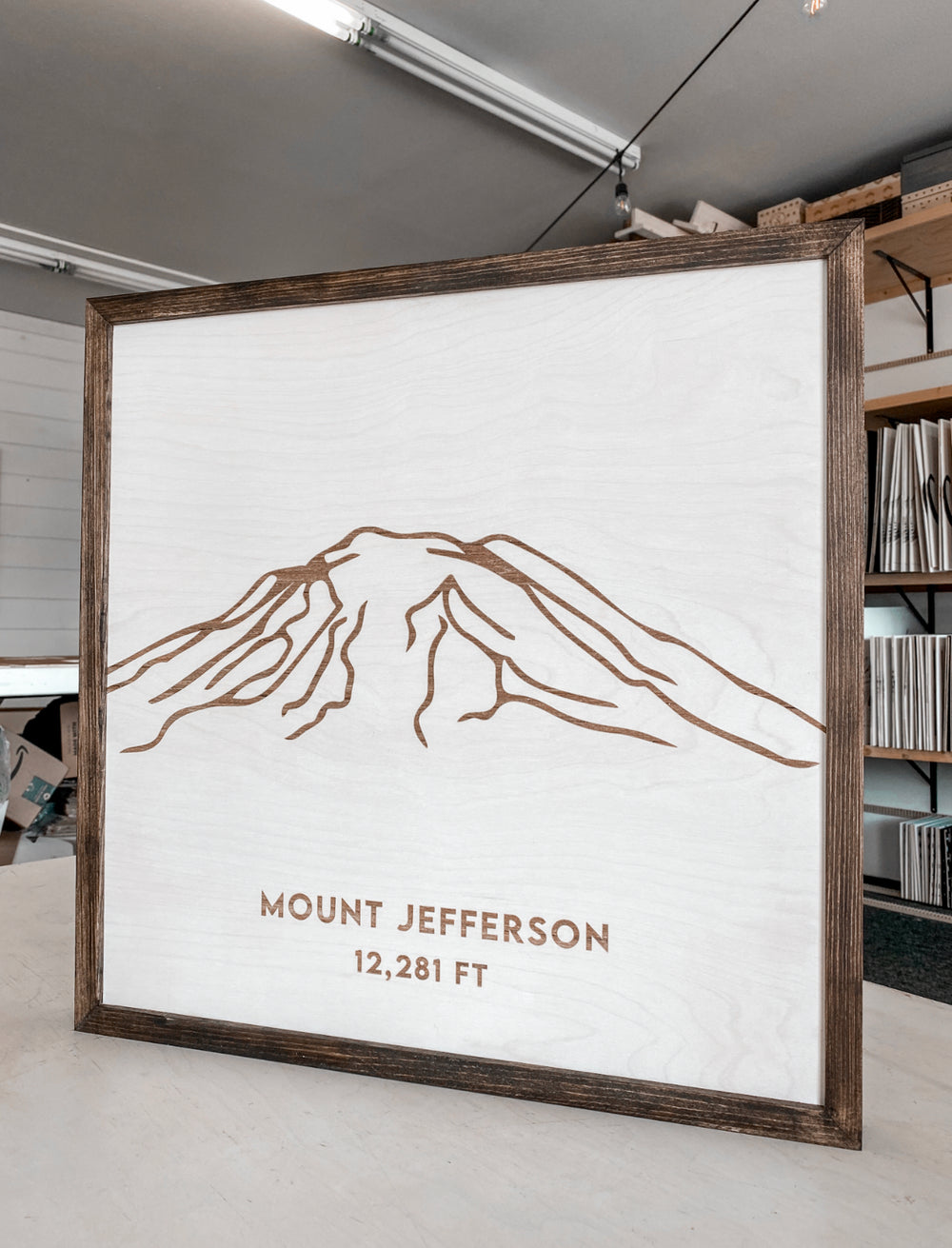 Mount Jefferson Hand Sketched Engraved Wooden Artwork