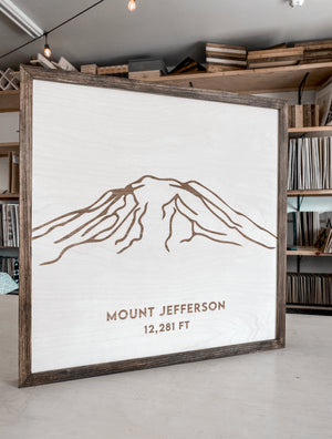 Mount Jefferson Hand Sketched Engraved Wooden Artwork
