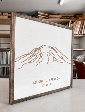 Mount Jefferson Hand Sketched Engraved Wooden Artwork