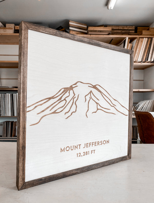 Mount Jefferson Hand Sketched Engraved Wooden Artwork