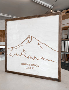 Mount Hood Hand Sketched Engraved Wooden Artwork