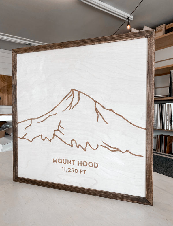 Mount Hood Hand Sketched Engraved Wooden Artwork