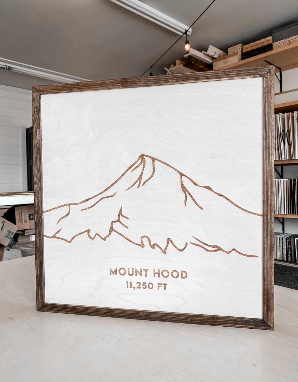 Mount Hood Hand Sketched Engraved Wooden Artwork