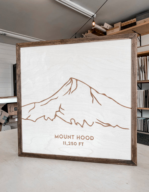 Mount Hood Hand Sketched Engraved Wooden Artwork