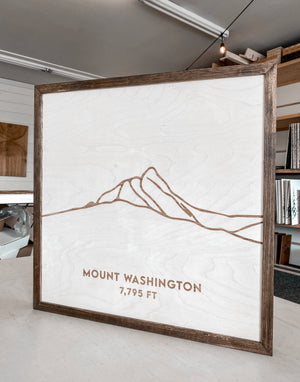 Mount Washington Hand Sketched Engraved Wooden Artwork