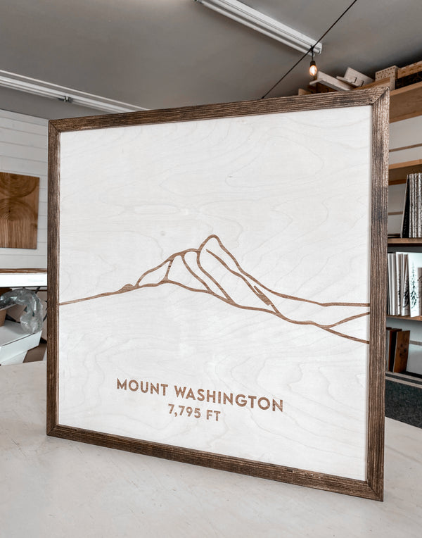 Mount Washington Hand Sketched Engraved Wooden Artwork