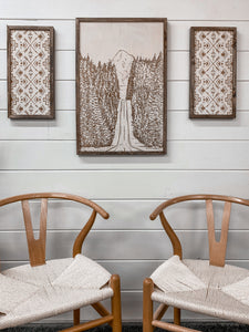 3 Piece Hand Sketched Mt. Hood Forest Road with Aztec Wood Artwork