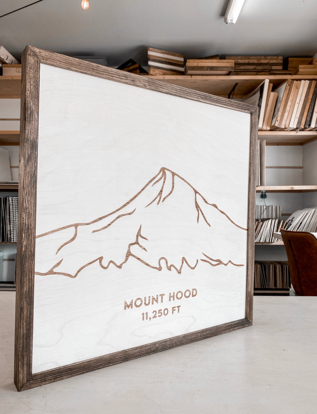 Mount Hood Hand Sketched Engraved Wooden Artwork