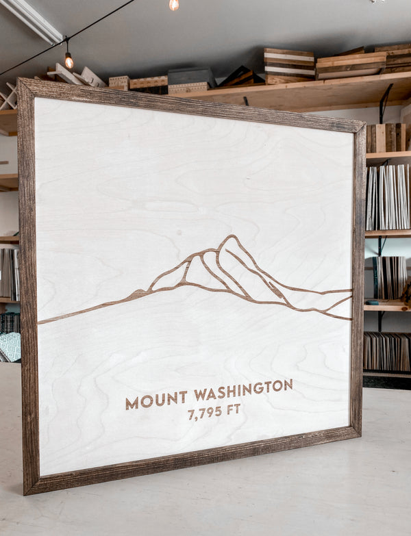 Mount Washington Hand Sketched Engraved Wooden Artwork