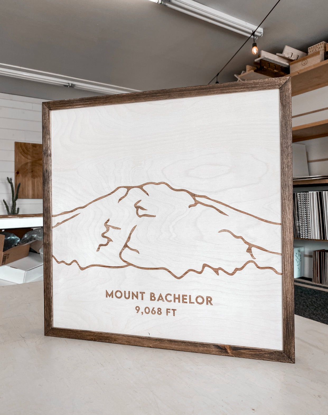Mount Bachelor Hand Sketched Engraved Wooden Artwork