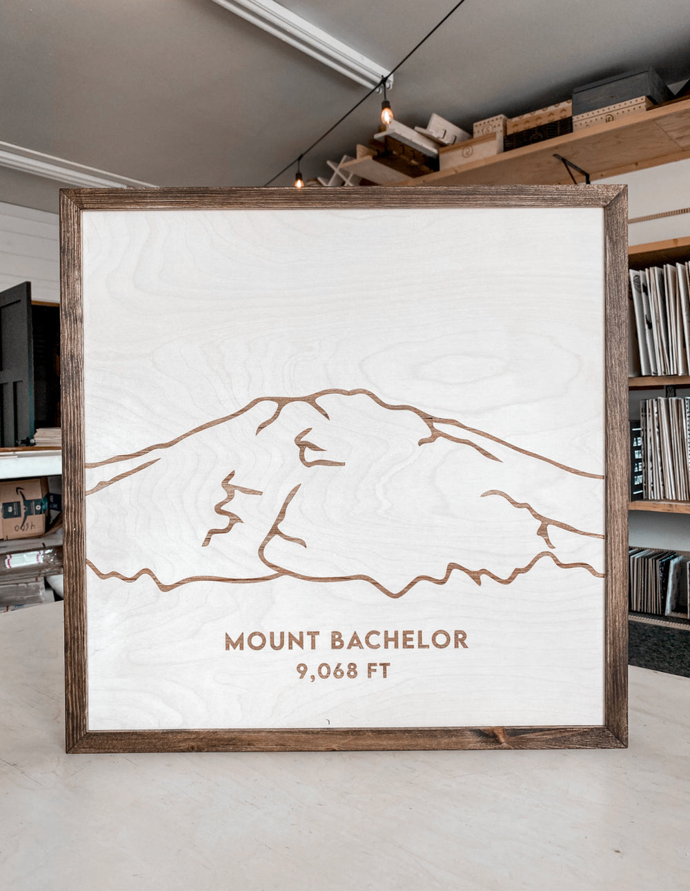 Mount Bachelor Hand Sketched Engraved Wooden Artwork