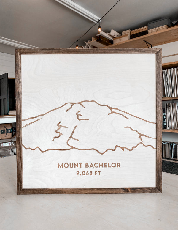 Mount Bachelor Hand Sketched Engraved Wooden Artwork
