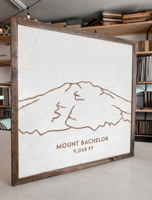Mount Bachelor Hand Sketched Engraved Wooden Artwork