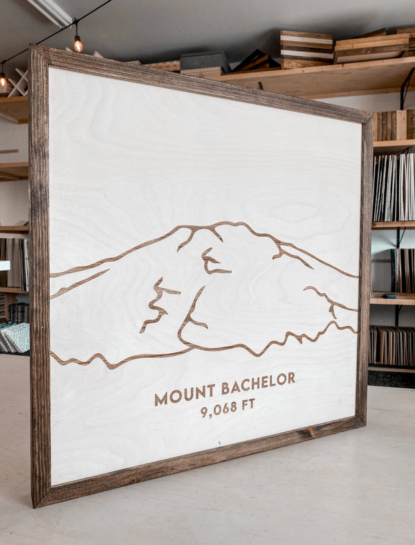 Mount Bachelor Hand Sketched Engraved Wooden Artwork