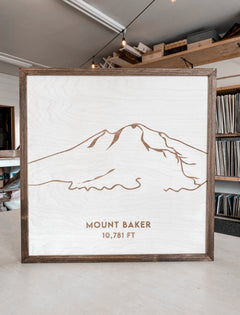 Mount Baker Hand Sketched Engraved Wooden Artwork