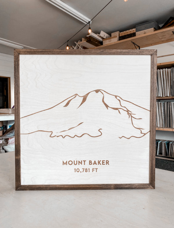 Mount Baker Hand Sketched Engraved Wooden Artwork