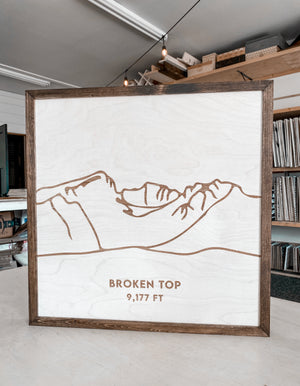 Broken Top Hand Sketched Engraved Wooden Artwork