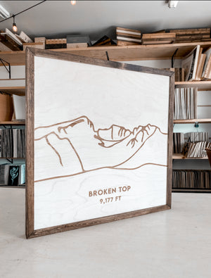 Broken Top Hand Sketched Engraved Wooden Artwork