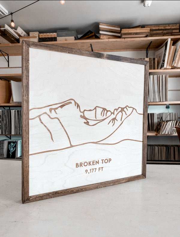 Broken Top Hand Sketched Engraved Wooden Artwork