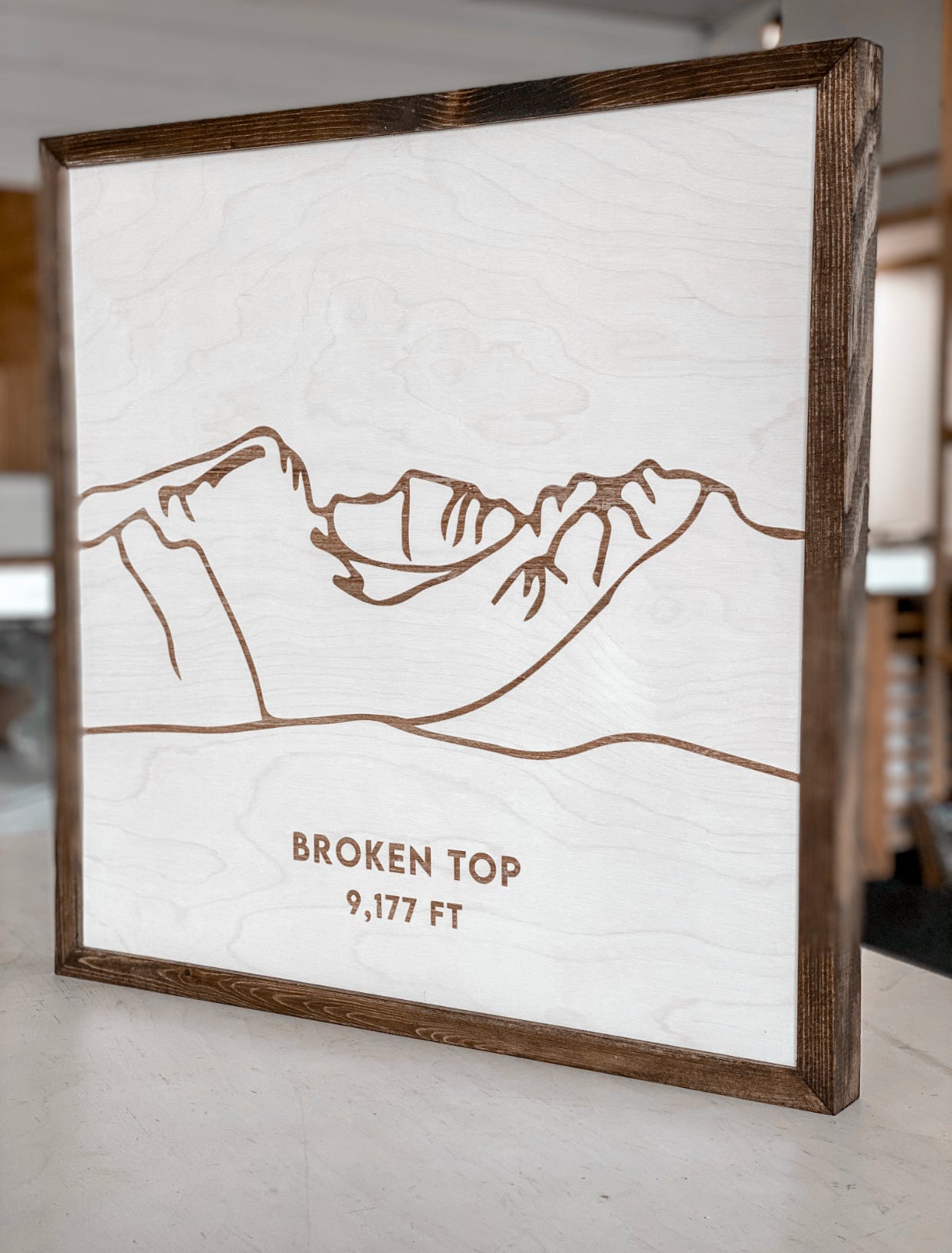 Broken Top Hand Sketched Engraved Wooden Artwork