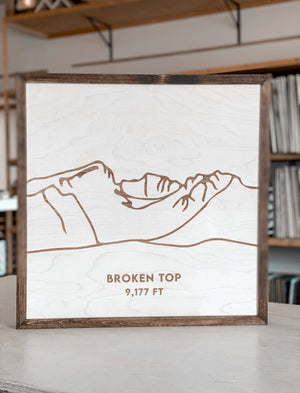 Broken Top Hand Sketched Engraved Wooden Artwork