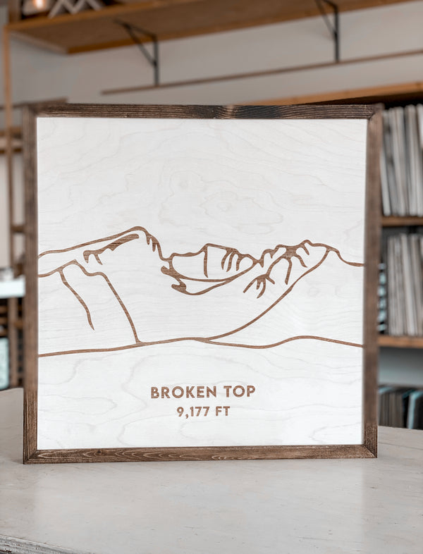 Broken Top Hand Sketched Engraved Wooden Artwork