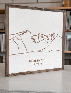 Broken Top Hand Sketched Engraved Wooden Artwork