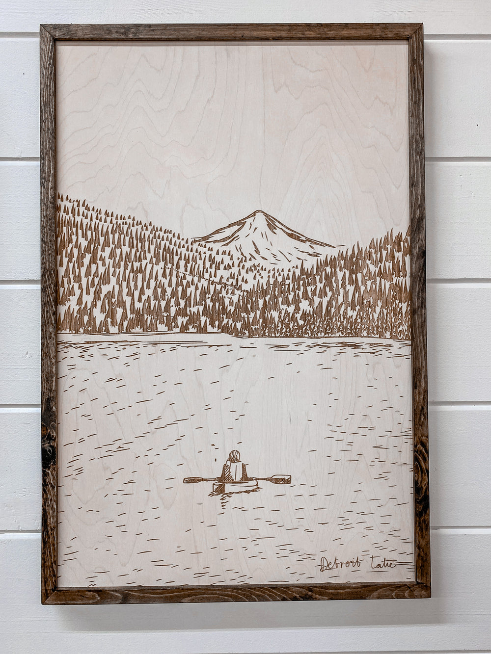 Hand Sketched Detroit Lake Oregon Wood Artwork