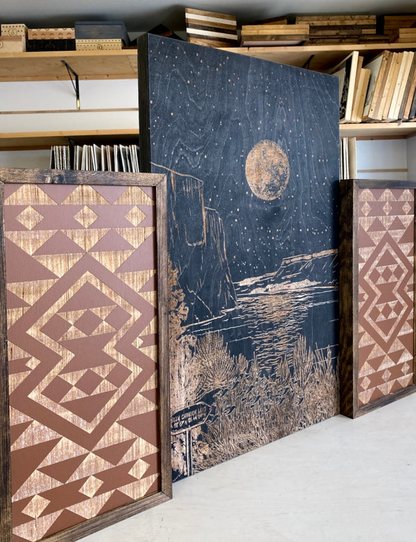 Hand Sketched Billy Chinook Lake & Aztec Artwork Set
