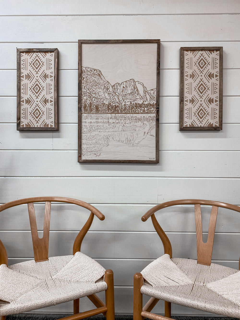 3 Piece Hand Yosemite Falls with Aztec Wood Artwork