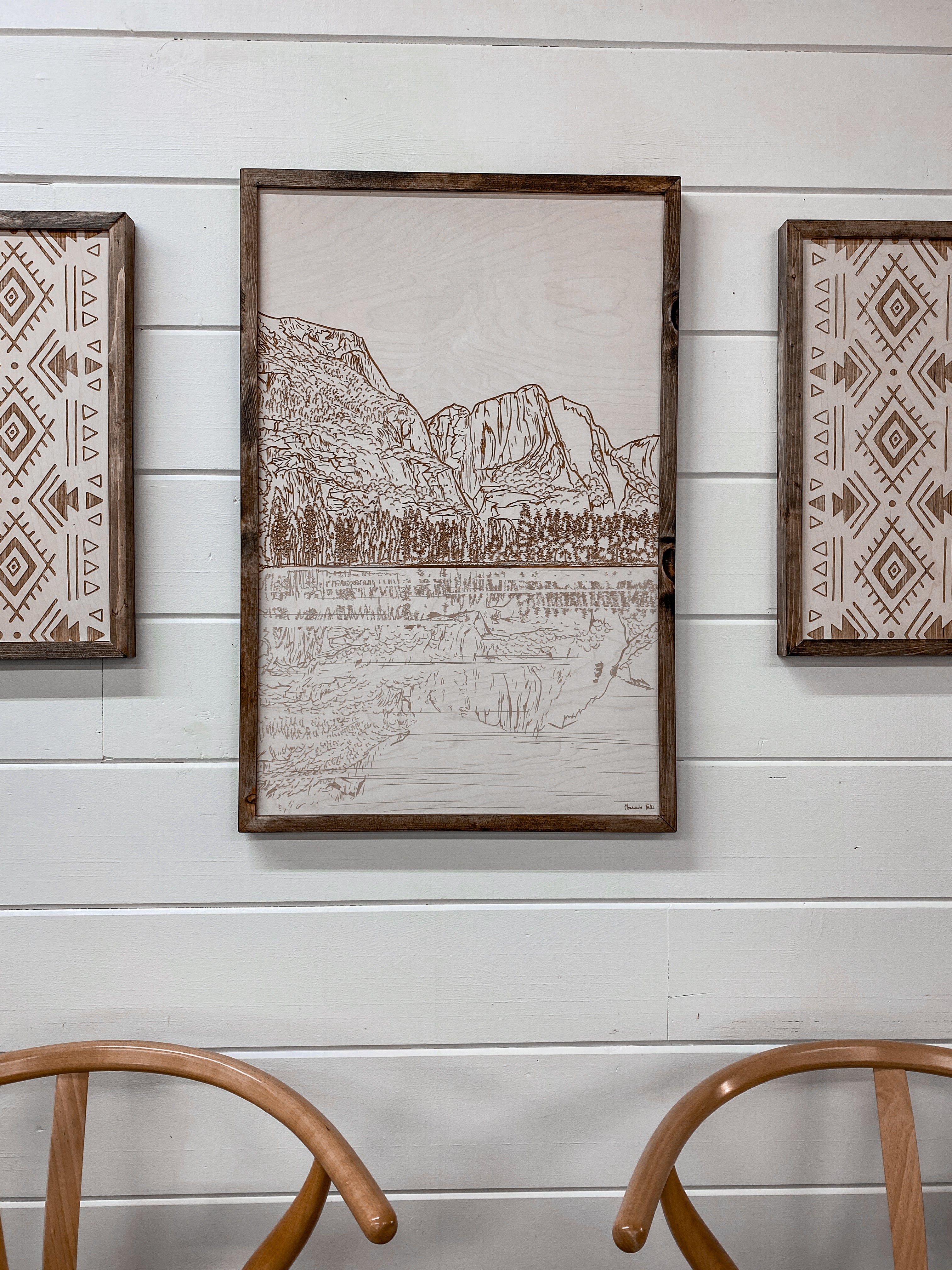 3 Piece Hand Yosemite Falls with Aztec Wood Artwork