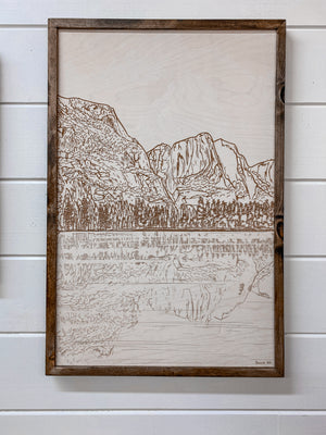 Hand Sketched Yosemite Falls Wood Artwork