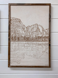Hand Sketched Yosemite Falls Wood Artwork