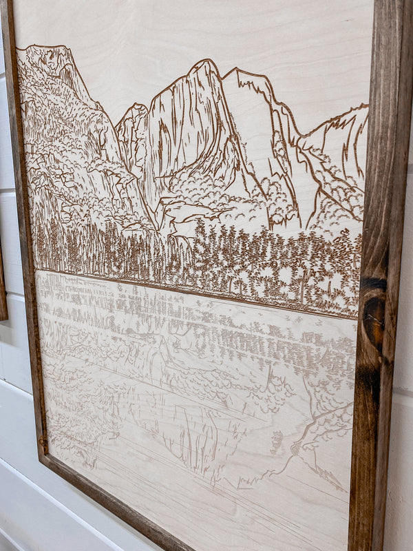 Hand Sketched Yosemite Falls Wood Artwork