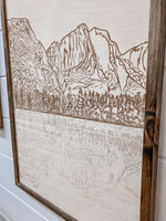Load image into Gallery viewer, Hand Sketched Yosemite Falls Wood Artwork
