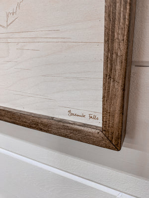 Hand Sketched Yosemite Falls Wood Artwork